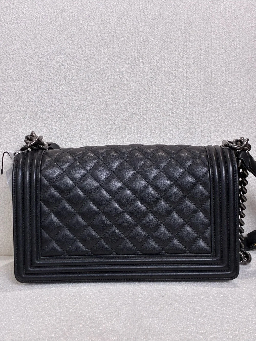 CHANEL Black Quilted Leather Boy Shoulder Bag with Silver-Tone Hardware